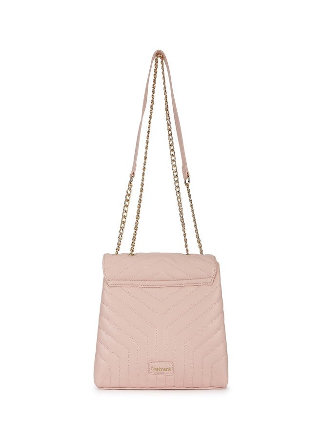 Fastrack Chevron Quilted Sling Bag for Women | Faux Leather Crossbody with 3 Compartments, Zip and Magnetic Flap Closure, Chain Strap | Trendy Everyday Sling for Casual and City Outings - Image 5